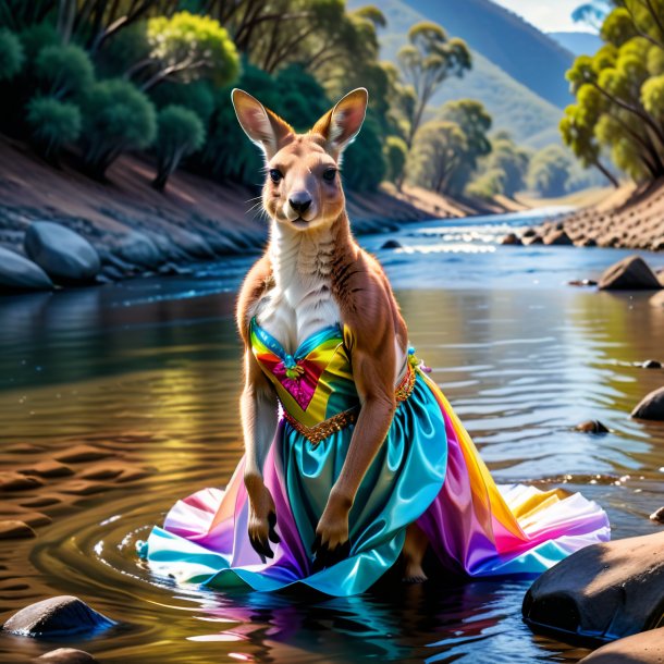 Pic d'un kangourou dans une robe dans la rivière