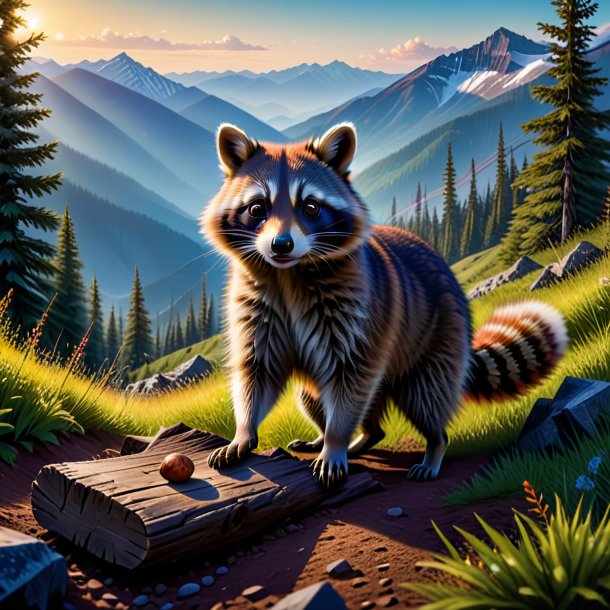 Picture of a playing of a raccoon in the mountains