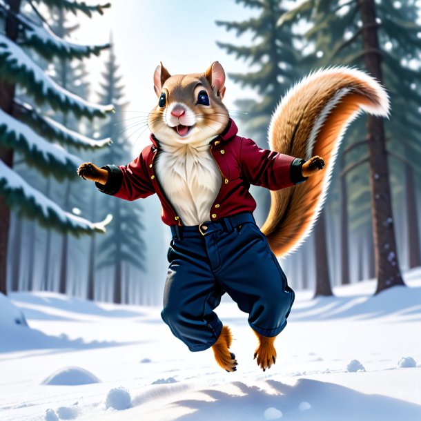 Picture of a flying squirrel in a trousers in the snow