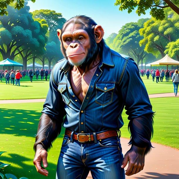 Desenho de um chimpanzé em um jeans no parque