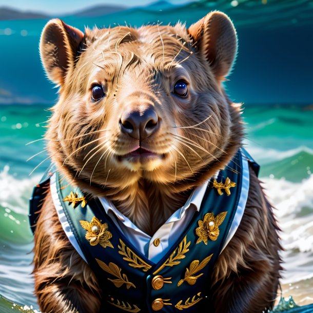 Imagem de um wombat em um colete no mar