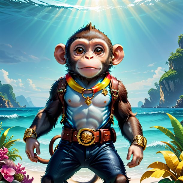 Illustration d'un singe dans une ceinture dans la mer