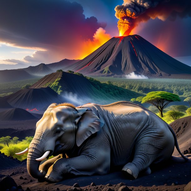 Foto de un elefante durmiendo en el volcán