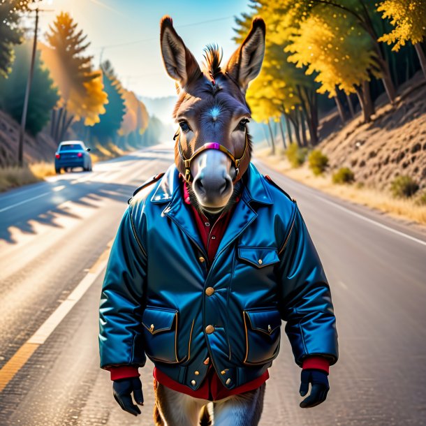 Imagem de um burro em um casaco na estrada