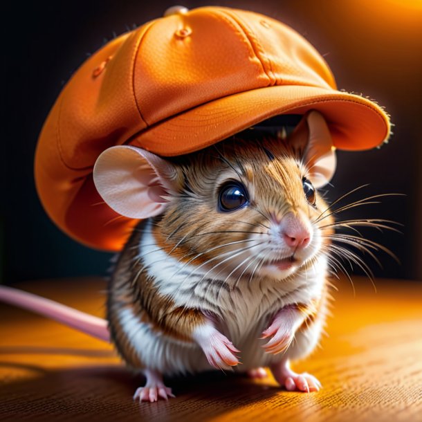 Photo of a mouse in a orange cap