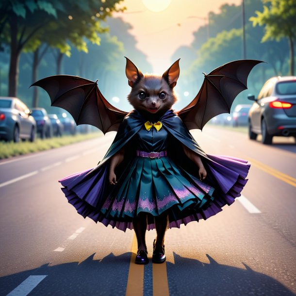 Illustration of a bat in a skirt on the road