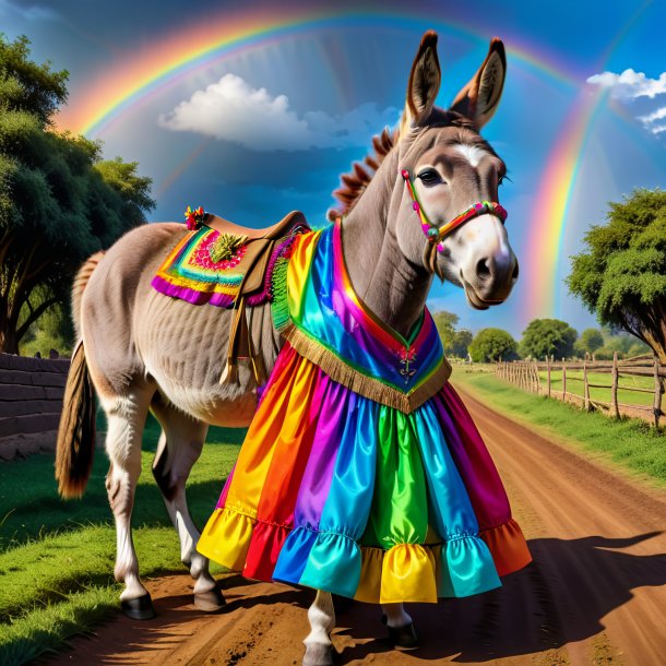 Foto de un burro en un vestido en el arco iris