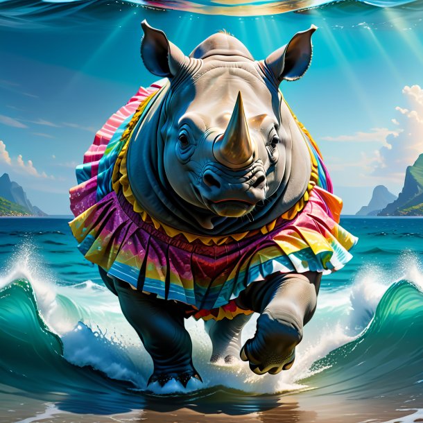 Illustration of a rhinoceros in a skirt in the sea