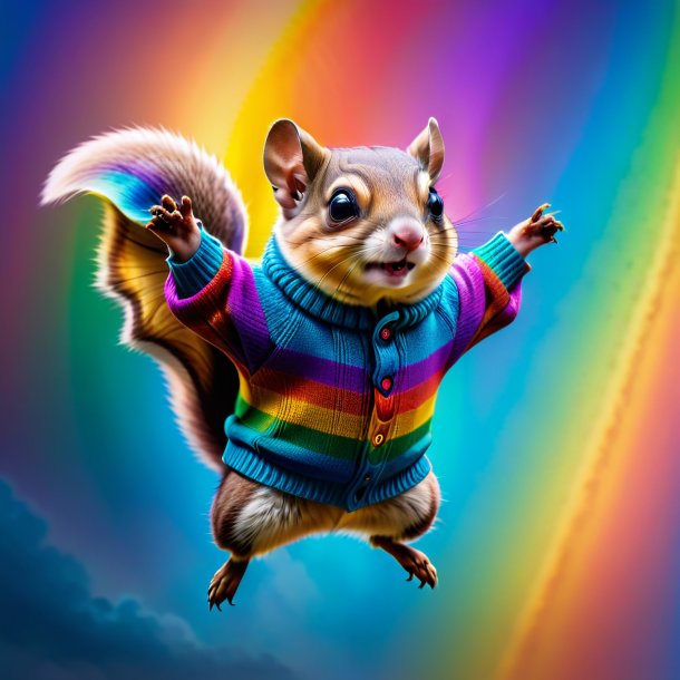 Photo of a flying squirrel in a sweater on the rainbow