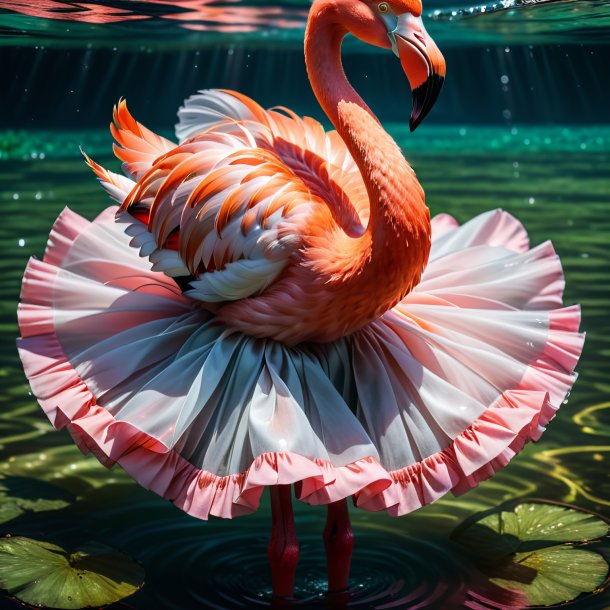 Image of a flamingo in a skirt in the water