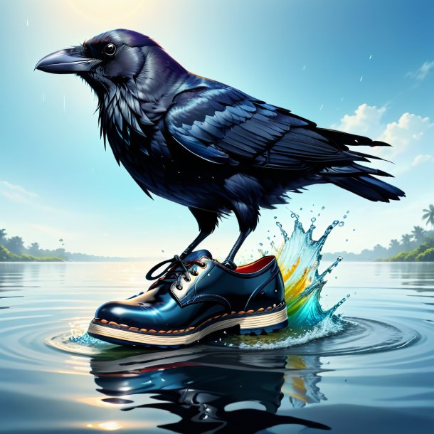 Illustration of a crow in a shoes in the water