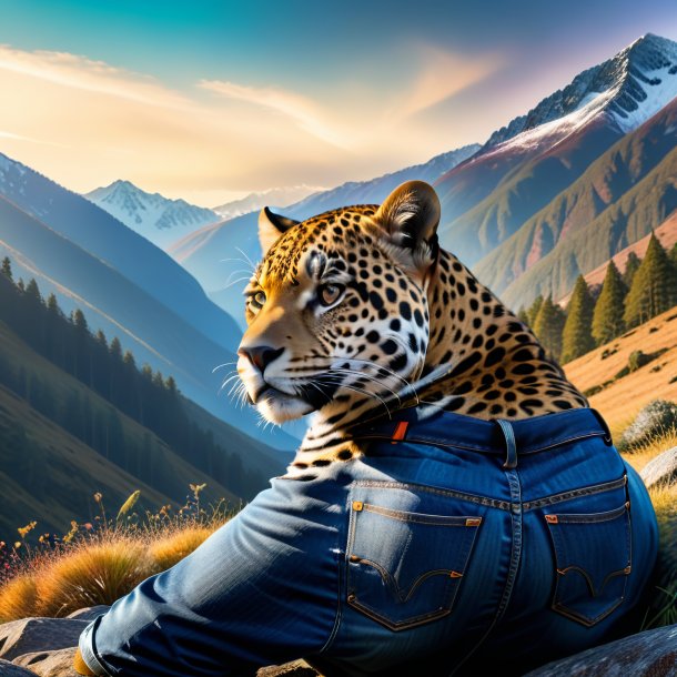 Photo of a jaguar in a jeans in the mountains