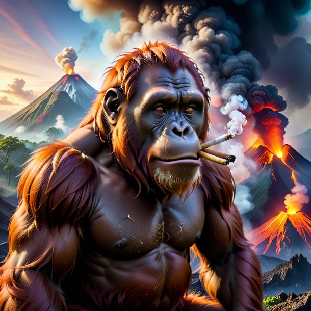 Image of a smoking of a orangutan in the volcano