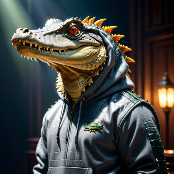 Imagem de um crocodilo em um hoodie cinza