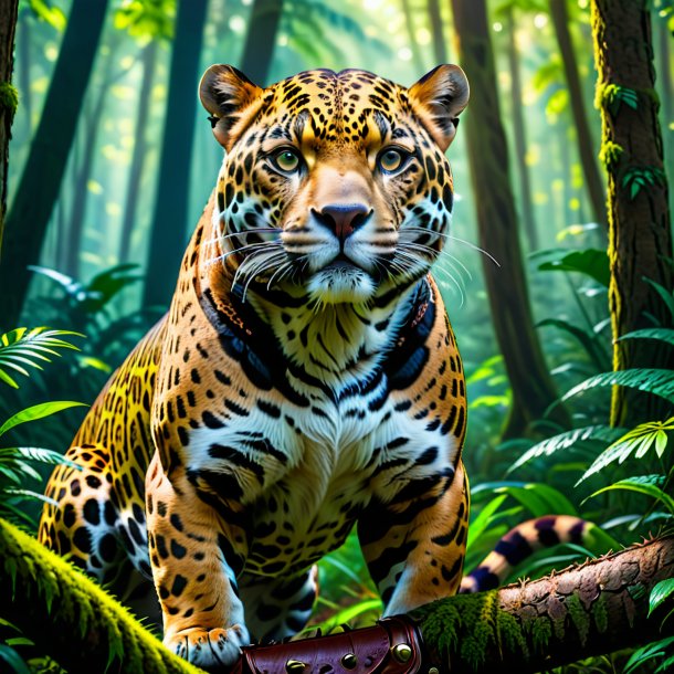 Image of a jaguar in a belt in the forest