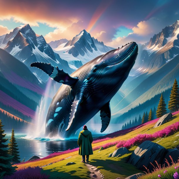 Image of a whale in a coat in the mountains