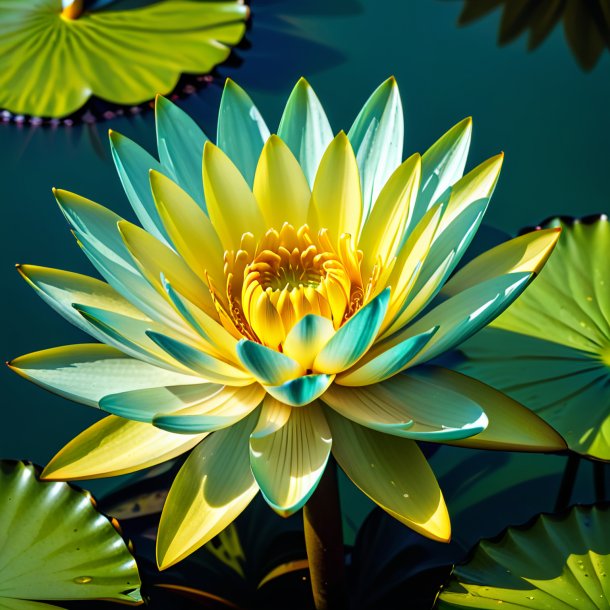 "figure of a teal water lily, yellow"