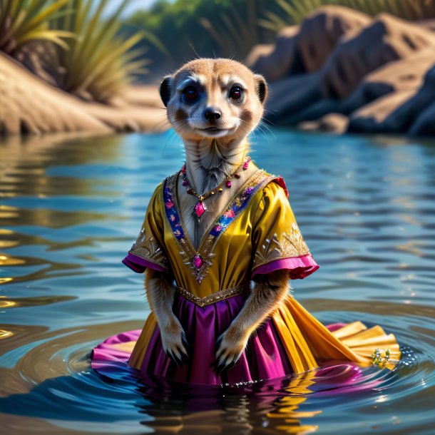 Desenho de um meerkat em um vestido na água