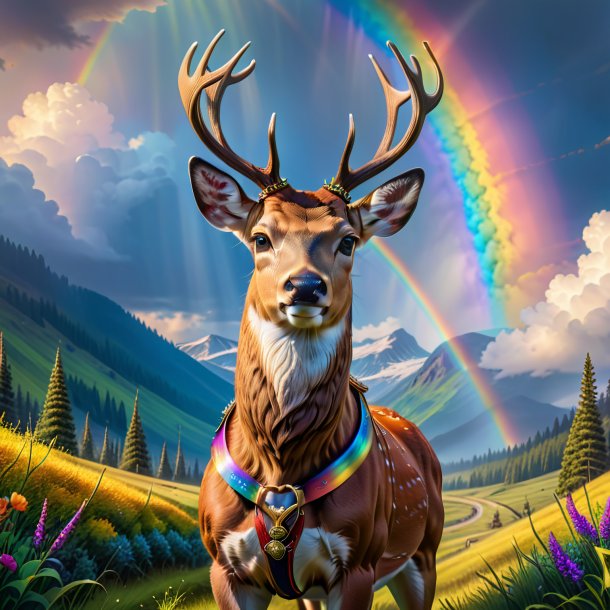 Picture of a deer in a belt on the rainbow