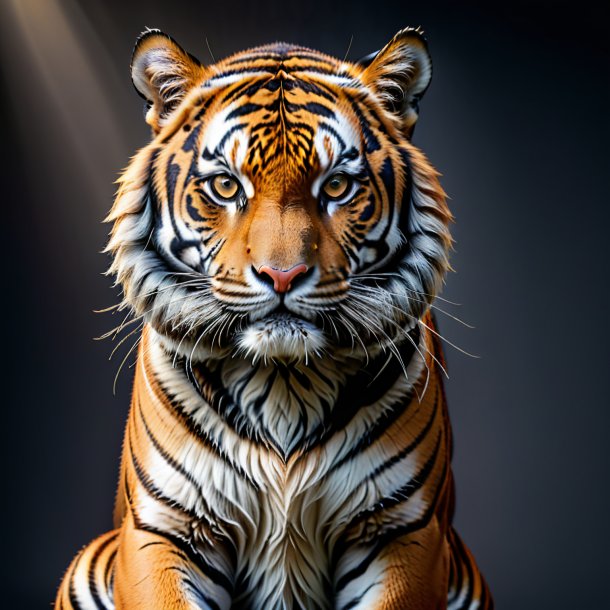 Pic of a tiger in a gray belt