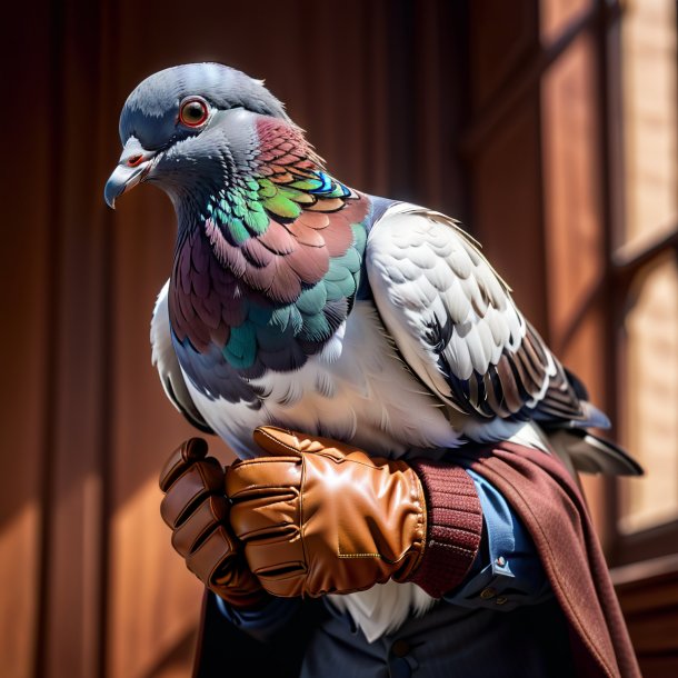 Pic d'un pigeon dans un gants brun