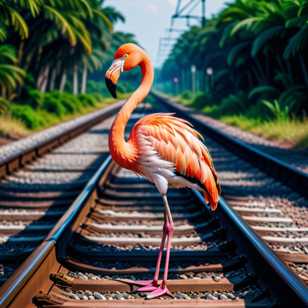 Imagen del flamenco en el chaleco sobre las vías del ferrocarril