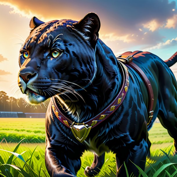 Drawing of a panther in a belt on the field