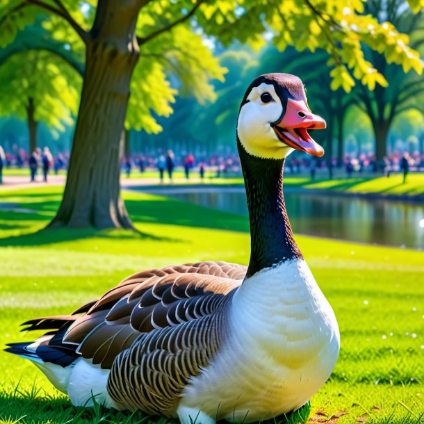 Image of a smiling of a goose in the park