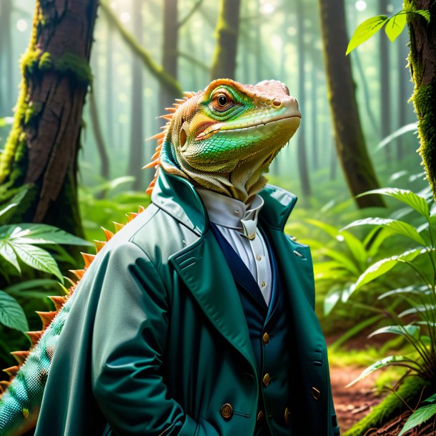 Picture of a lizard in a coat in the forest