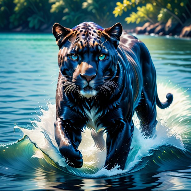 Image of a panther in a jeans in the water