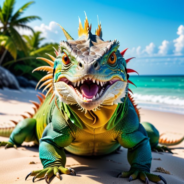 Picture of a angry of a iguana on the beach