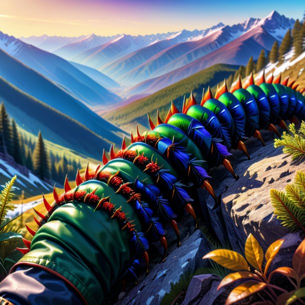 Drawing of a centipede in a gloves in the mountains