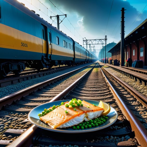 Foto de um comer de um haddock nos trilhos ferroviários