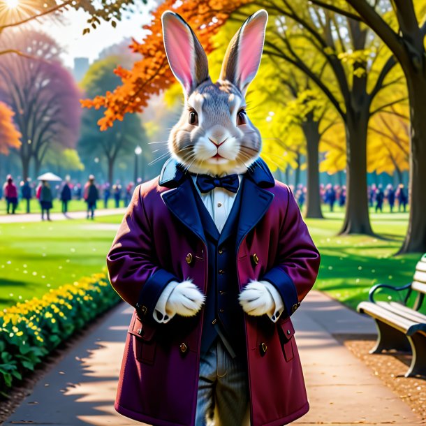 Foto de un conejo en un abrigo en el parque