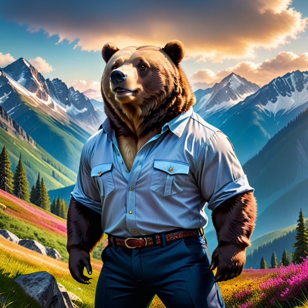 Image of a bear in a trousers in the mountains