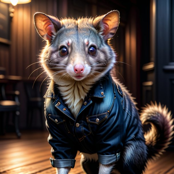 Pic d'un opossum dans un jean noir