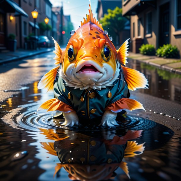 Picture of a fish in a coat in the puddle