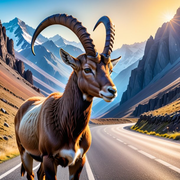 Pic d'un ibex dans un chapeau sur la route