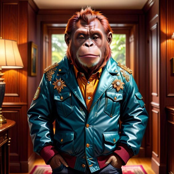 Illustration of a orangutan in a jacket in the house