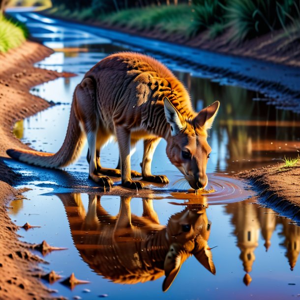 Foto de um beber de um canguru na poça