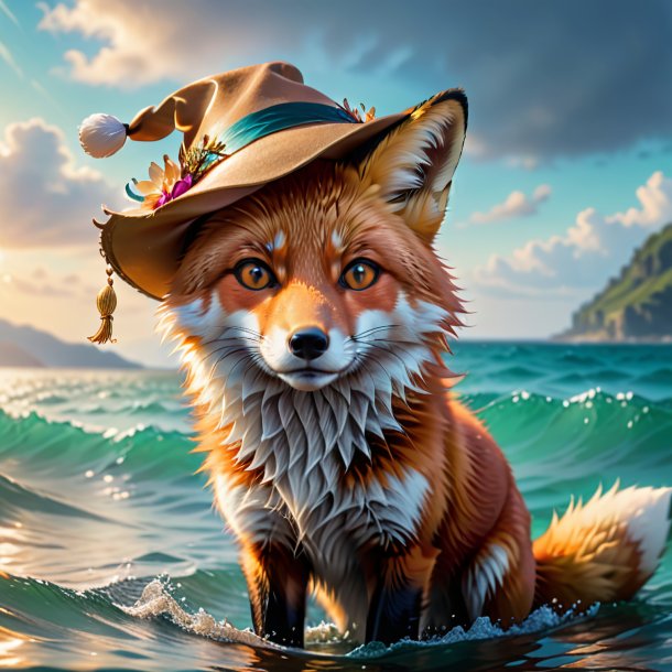 Pic d'un renard dans un chapeau dans la mer