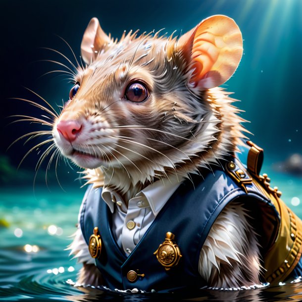 Photo of a rat in a vest in the water