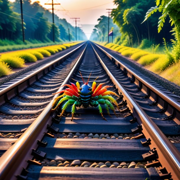 Foto de un baile de un ciempiés en las vías del tren