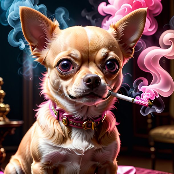 Imagem de um chihuahua fumando rosa