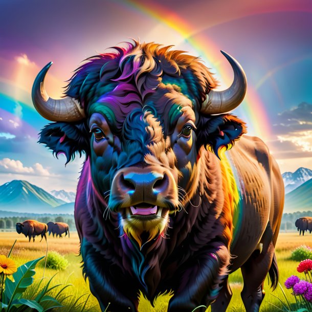 Pic of a smiling of a buffalo on the rainbow