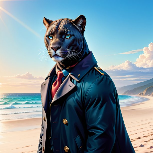 Illustration of a panther in a coat on the beach