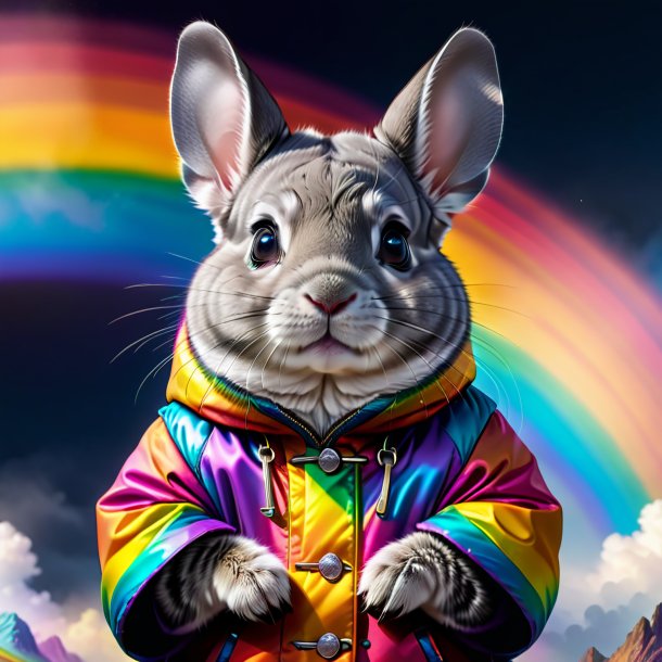 Drawing of a chinchillas in a coat on the rainbow