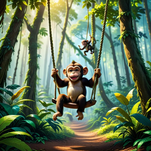 Pic of a swinging on a swing of a monkey in the forest