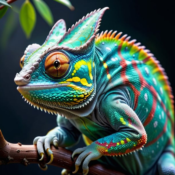 Photo d'un caméléon dans un manteau gris