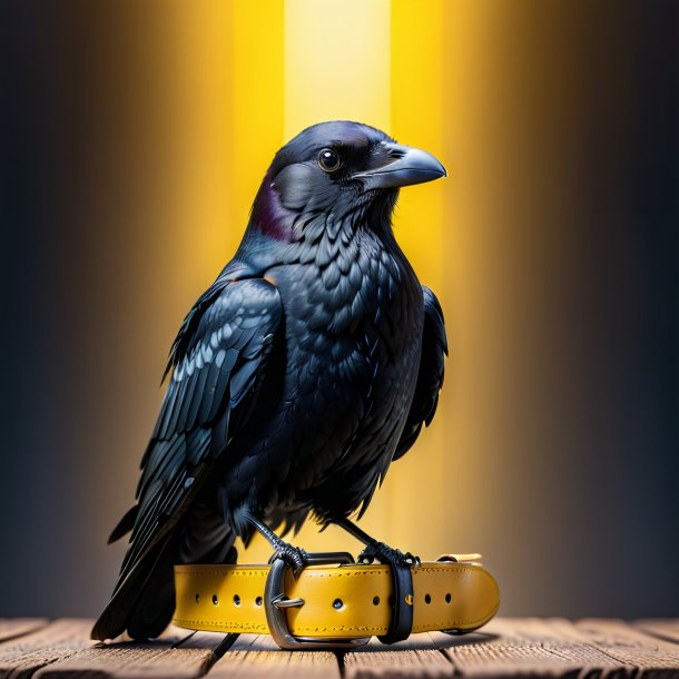 Picture of a crow in a yellow belt